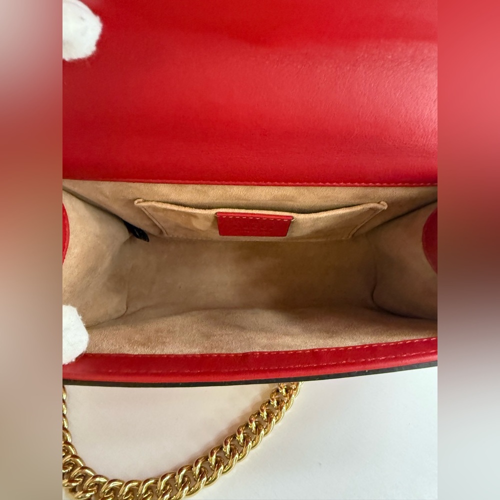 GUCCI Red Leather Stud & Faux Pearl Padlock Shoulder Bag - Picture 8 of 10